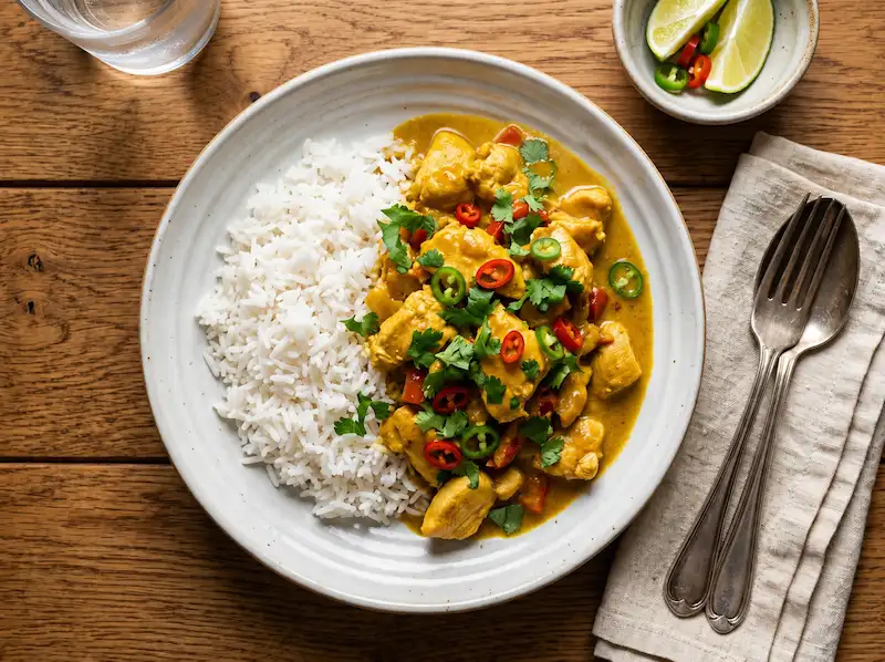 Frango ao curry cremoso com arroz
